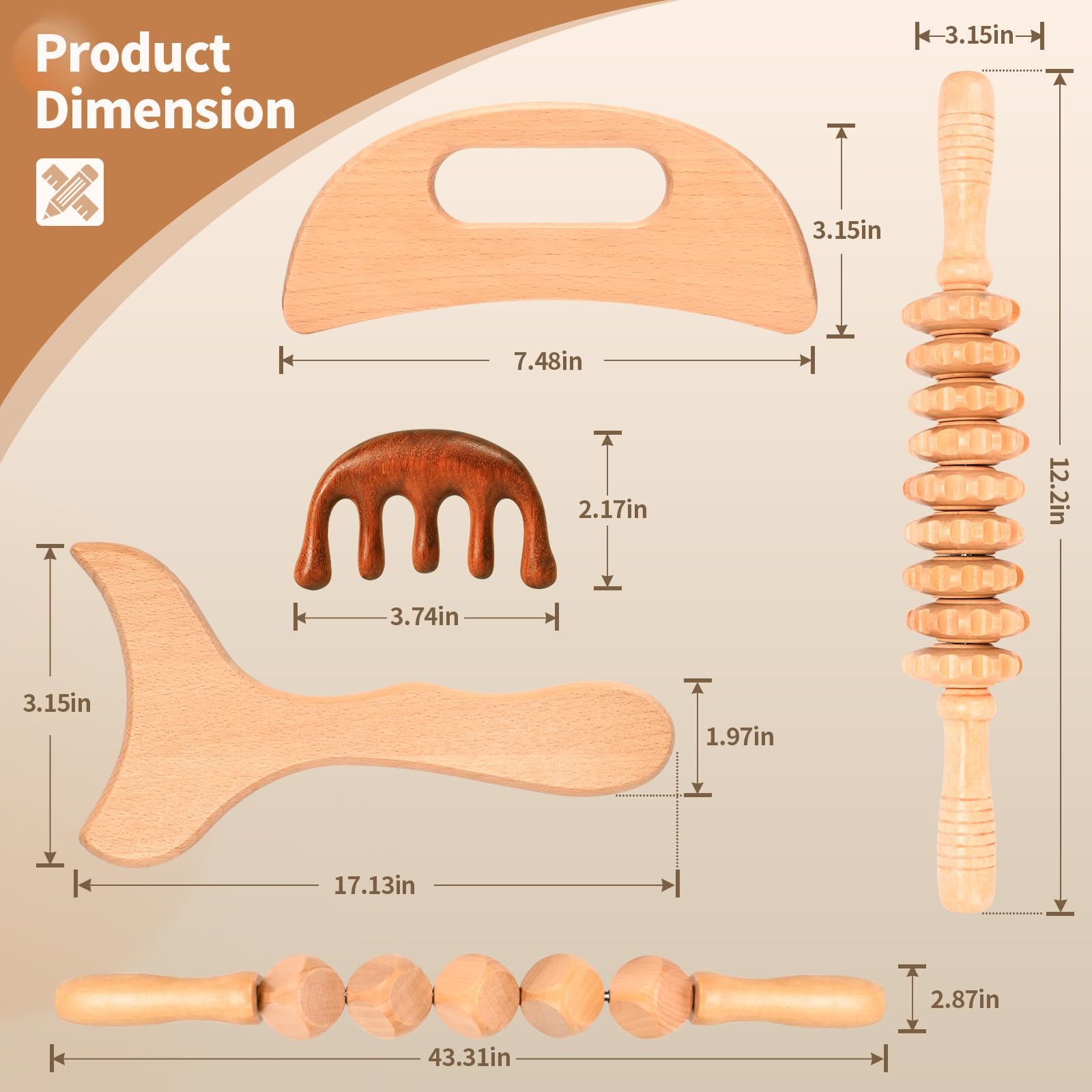 3-in-1 Wood Therapy Massage Tools Lymphatic Drainage Massager Wooden Massager for Maderoterapia,Anti-Cellulite, Body Sculpting & Contouring